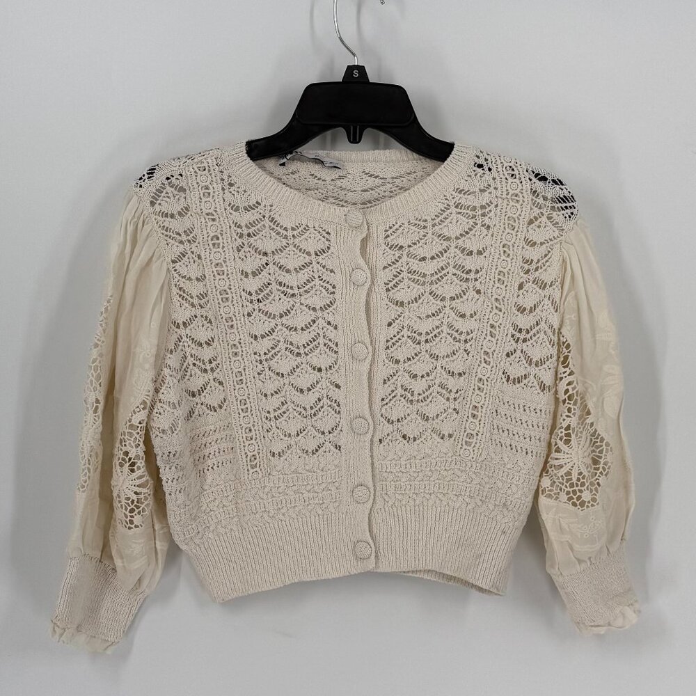 Zara Cream Crochet & Lace Cropped Cardigan
